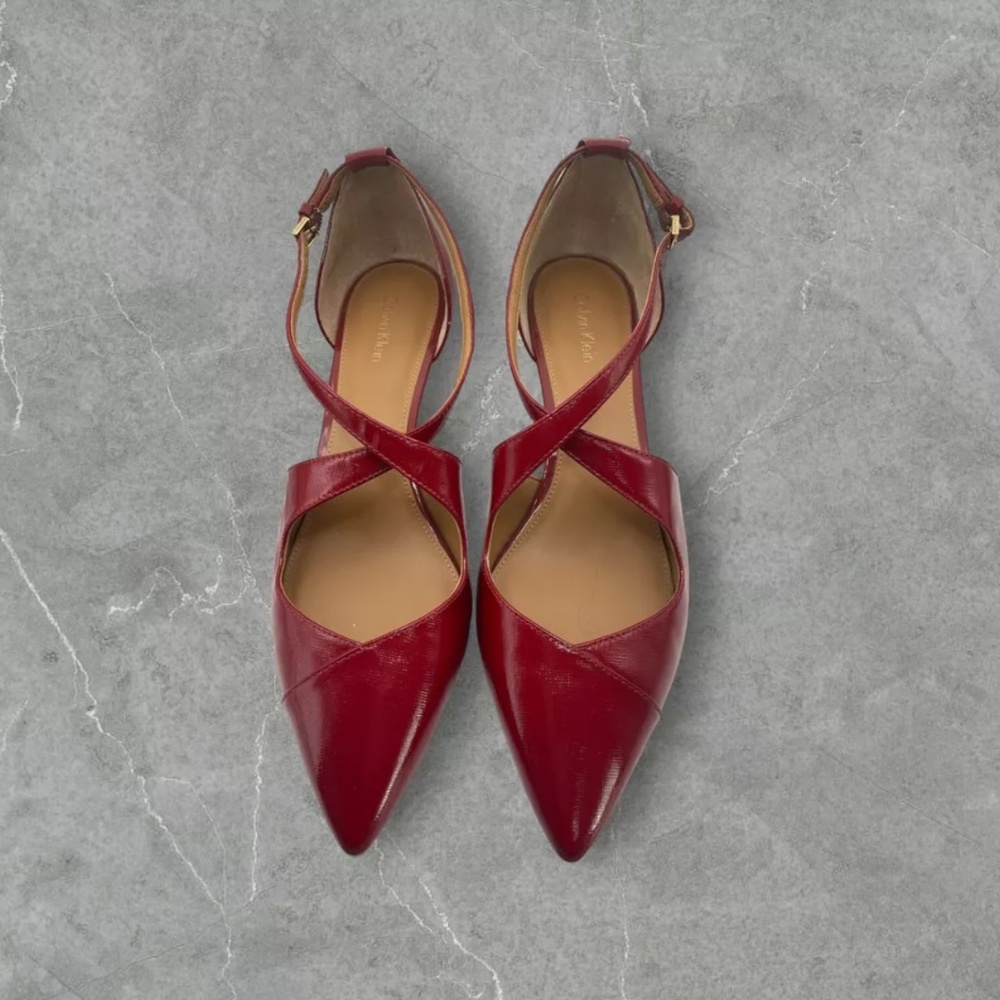 Women’s Calvin Klein Patent Leather Strappy  Red Heels - Size 11